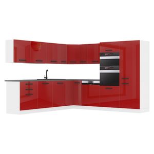 Belini Küchenzeile Küchenblock Küche L-Form JANE Küchenmöbel mit Griffe, Einbauküche ohne Elektrogeräten mit Hängeschränke und Unterschränke, ohne Arbeitsplatten, Rot Hochglanz