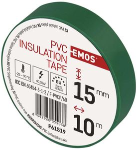 EMOS PVC-Isolierband Grün 10er Pack, 15mm x 10m, 0,13mm Bandstärke, selbstklebend, hohe Spannungsfestigkeit und Anwendungstemperaturbereich, UV-beständig, wasserdicht, ohne Textilgewebe