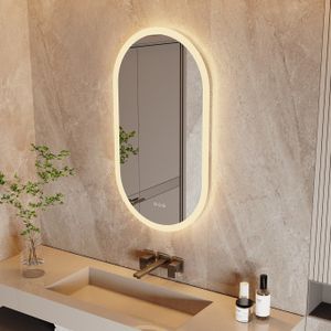 WISFOR LED Kúpeľňové zrkadlo oválne, 50 × 100 cm nástenné zrkadlo s dotykovým spínačom, stmievateľné proti zahmlievaniu pre kúpeľňu spálňu, 3 farby svetla, IP56 úspora energie
