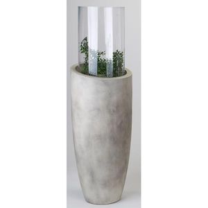 Windlicht BODENSÄULE mit Glasaufsatz grau meliert 91cm Keramik + Glas Formano