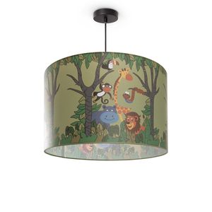 Kinderlampe Deckenlampe LED Pendelleuchte Kinderzimmer Dschungel Tier-Motiv E27, Lampenschirm: Grün (Ø45.5 cm), Lampentyp: Pendelleuchte Schwarz