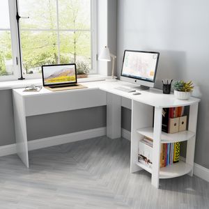 Mondeer Eckschreibtisch Computertisch L-Förmig Schreibtisch mit 2 abgerundeten Ablagen Großer fürs Arbeitszimmer Wohnzimmer Büro Weiß