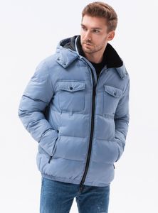 Ombre Clothing Pánska zimná bunda Rudolph světle modrá L