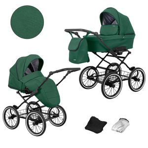 Kinderwagen ROMANTIC Sportwagen Babywagen Babyschale Komplettset Kinder Wagen Set 2 in 1 (grün, Rahmenfarbe: Schwarz)