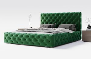 Manželská postel Glamour 160x200 cm Paříž - čelo postele, sametová látka, zásuvka - čalouněná postel s roštem (zelená - Magic Velvet 2225)