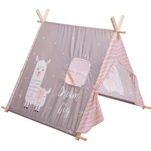 ECD Germany Spielzelt für Kinder mit Fenster, 117x108x105 cm, Lama Motiv Warm-Grau, aus Polyester, Zelt mit 2 Türen und Tragetasche, Kinderzelt zelt Spielhaus