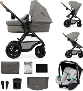 Kočík Kinderkraft MOOV 2 AIR 3 v 1 - Nafukovacie kolesá - Sedadlo 2 v 1 - Vrátane MINK PRO i-Size - Do 27 kg - Strieška UPF50+ - Sivá