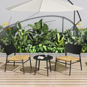 Flieks Rattan Gartenmöbel Sets für 2 Personen, Terassenmöbel Gartenlounge Set mit Gartenstühle & Gartentisch, Gartenlounge Set aus Aluminium, Schwarz