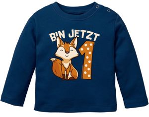 Baby Langarm-Shirt 1. Geburtstag Fuchs Bin jetzt 1 Tiermotive Fox Geburtstagsshirt Baumwolle Junge/Mädchen MoonWorks® navy 80/86 (10-15 Monate)