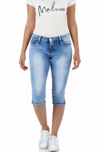 Malucas Damen Capri Jeans Kurze Hose Caprihose Sommer Bermuda Shorts Stretch, Größe:36, Farbe:Blau