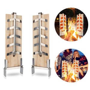 Fiqops Flammlachsbrett Räucherbrett 2er Set Holzplatten mit sehr stabilen Halterungen