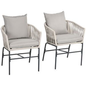 Outsunny sada 2 zahradních židlí s polštáři sada zahradních židlí v boho stylu, zahradní nábytek balkónová židle židle na terasu, kovový rám, 57 x 60 x 71 cm, šedá barva