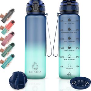 Lekro Trinkflaschen 1L, Wasserflasche für Uni, Arbeit, Fitness, Fahrrad, Outdoor, Leicht, Stoßfest, Soft Touch +Sieb, BPA-frei, Trinkflaschen - Blau