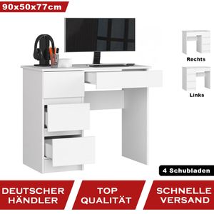 Schreibtisch Computertisch 90cm mit 4 Schubladen Rechtsseitiger HADES: Weiß