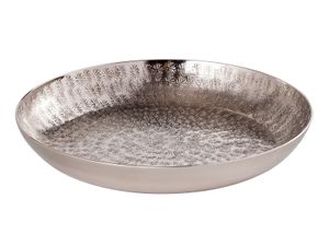 Serviertablett Deko-Tablett rund ø 28 cm Metall gehämmert Handarbeit silber