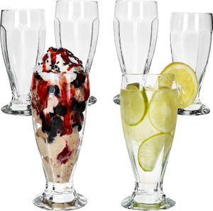 6x LONDON Eisbecher mit Fuß 350ml klar hohe Eiskaffeebecher Shake Cocktails