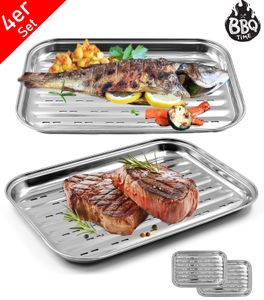 BBQ Grillschalen 4er Set - Edelstahl Grillkorb Grillschale für den Aussenbereich - Zubehör Schale Pfanne für Gemüse Fisch oder Fleisch - Für Gasgrill und Alle Anderen Grills