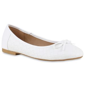 VAN HILL Damen Klassische Ballerinas Schleifen Schuhe 839990, Farbe: Weiß, Größe: 39