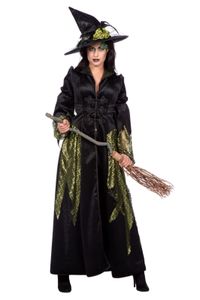 Damen Kostüm Halloween Hexenkleid -  Gr. 36 -56 -Hexe Kleid in Schwarz-Grün lang - Gr. 52