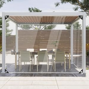 2 x 2,5 m Průhledné plachty z odolného PVC, nepromokavé, prachotěsné, odolné proti UV záření, odolné proti roztržení, odolné proti stárnutí pro skleníky, terasy, zahrady, altány - venkovní plachta s kovovými oky a lany