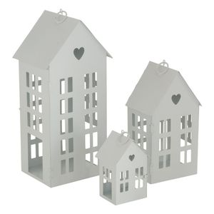 Laterne HERZENSHAUS weiß Haus aus Metall Lichterhaus mit Herzausschnitt - MITTEL