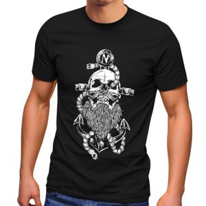 Neverless® Herren T-Shirt Anker Skull Beard Totenkopf mit Bart Tau Seemann Fashion Streetstyle schwarz 5XL