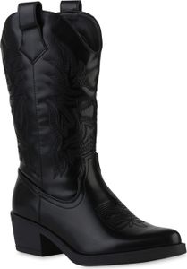 VAN HILL Damen Cowboystiefel Stiefel Spitze Stickereien Western Schuhe 840902, Farbe: Schwarz, Größe: 39