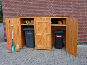 Holz-Mülltonnenschrank 3türig Geräteschrank Gartenschrank Mülltonnenaufbewahrung