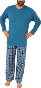Herren Schlafanzug Pyjama lang mit Flanell Hose - auch in Übergrössen - 281 101 90 648 ; blau , 52