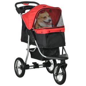 PawHut Kočárek pro psy Cat Buggy Pet Stroller se 3 koly Skládací Dogs Cat Oxford Red+Black 109,5 x 54,5 x 106,5 cm