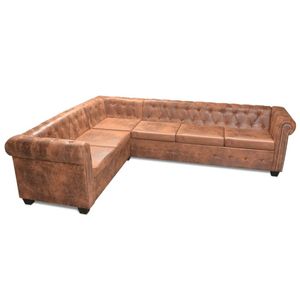 vidaXL Chesterfield-Ecksofa 6-Sitzer Kunstleder Braun