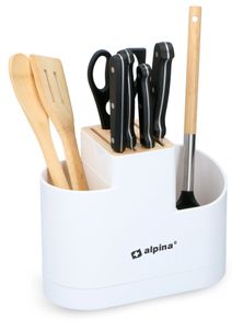 alpina Messerblock und Küchenutensilienhalter - Küchenorganizer - Kunststoff/Bambus - Weiß