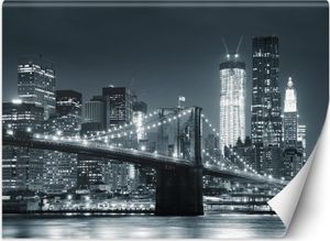 Nástenná maľba large newyorský brooklynský most čiernobiely tapeta na stenu 300x210 cm - feeby - farba šedá téma mestá a architektúra
