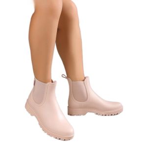 FastTrade Damen Boots Stiefeletten Schuhe Gummistiefel, Farbe: Beige, Größe: 37