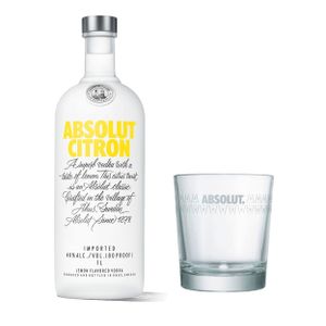 Absolut Vodka Citron Set mit Tumbler Glas, Wodka, Schnaps, Spirituose, Alkohol, Alkoholgetränk, Flasche, 40 %, 1 L