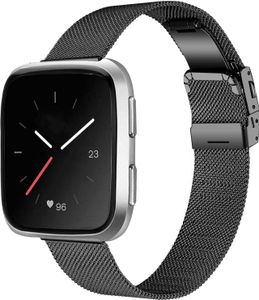 SYSTEM-S Armband Milanaise aus Metall für Fitbit Versa 3 2 Sense Smartwatch in Schwarz