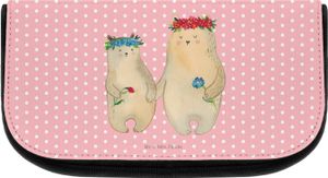 Mr. & Mrs. Panda Kosmetiktasche Bären mit Blumenkranz - Rot Pastell - Geschenk, Mama, Familie, Vorbild, Töchter, Mami, Kleine Kosmetiktasche, Opa, Schminke Tasche, Oma