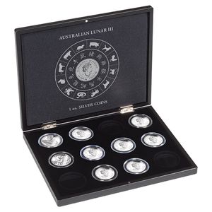 LEUCHTTURM Münzkassette VOLTERRA für 12 Silbermünzen Lunar III in Kapseln