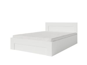 FURMEB24 - WER - Rám postele 120 x 200 cm s lamelovým roštem - Kovový rám postele s prostornou pružinou - Postel ve vzhledu dřeva - Bílá barva