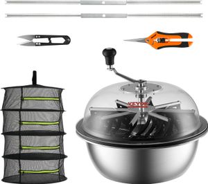 VEVOR 19-calowy ręczny trymer do liści z workiem siatkowym i 3 rodzajami ostrzy ze stali nierdzewnej do cięcia mokrych/suchych roślin Tumble Cutter Bowl Harvester Grow