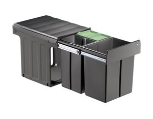 Wesco Einbau-Abfallsammler ProfilineTrio-Maxi 40DT - 40 Liter (20 + 2x10 Liter), anthrazit/ silber, ab 40er Schrankbreite, mit Vollauszug