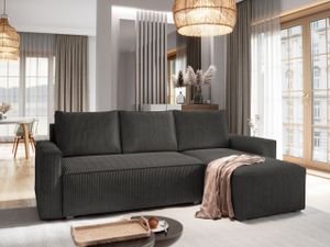 Masseno Ecksofa POTARO mit Schlaffunktion L-Form, Sofa mit Bettkasten, Wohnzimmersofa, Couch, Soffa, Bettsofa, Couchgarnitur- Graphitfarben, POSO 34