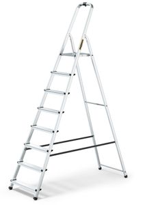 DRABEST Trittleiter Klappbar Alu Leiter 8 Stufen Stehleiter Haushaltsleiter Belastbar bis 125 kg Mehrzweckleiter er Haken