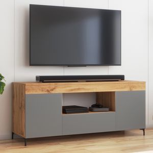 Selsey Fernsehschrank GUSTO - modernes TV-Lowboard in Lancaster Eiche / Grau Matt, stehend, 137 cm breit