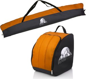 Rawstyle Skitasche Ski-Schuh-Tasche Set SKI-Tasche 160cm oder 180cm wasserdicht Ski Bag Ski Cover Wintersport Kombi (180cm-schwarz-orange)
