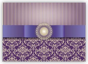 4x Vornehme Grußkarte im edlem Retro Look mit Vintage Damast Muster toll als Glückwunsch oder Einladung, lila violett