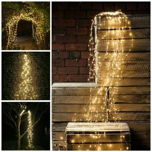 100LED Solar Lichterkette Wasserfallleuchten Baum String Lichter Außen Lampe Kupferdraht Dekorativ Warmweiß