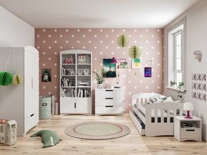 Väčšia detská izba CLASSIC: Šatníková skriňa, dvojitý regál, komoda, detská posteľ a nočný stolík - 80x160 cm, Penový matrac, Bez šuplíku