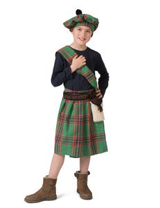 Schotten-Kostüm für Kinder Faschingskostüm grün-rot