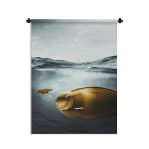 MuchoWow® Wandteppich Wandbehang Meer - Fisch - Gold 90x120 cm Tapisserie Dekoration Wandtuch - Wanddeko